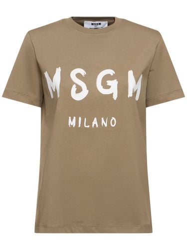 Camiseta De Jersey De Algodón Con Logo - MSGM - Modalova