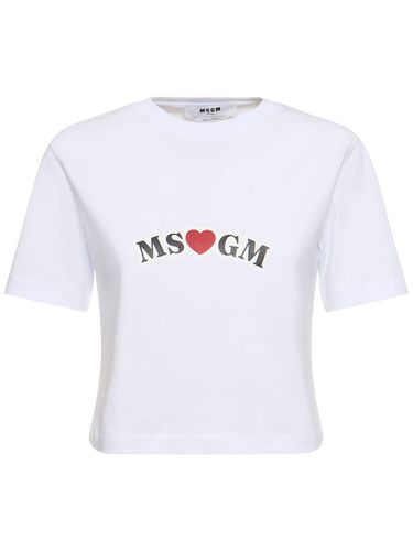 Logo Cotton Jersey Crop T-shirt - MSGM - Modalova