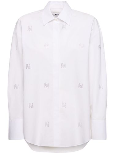 Camicia In Popeline Di Cotone Con Cristalli - MSGM - Modalova