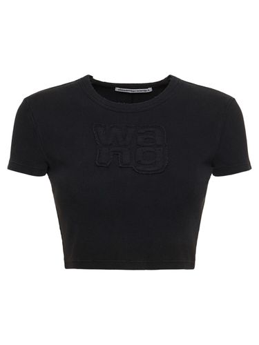 Distressed Ribbed Cotton Crop T-shirt - ALEXANDER WANG - Modalova