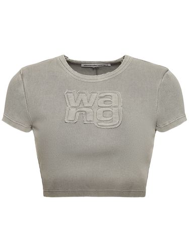 Distressed Ribbed Cotton Crop T-shirt - ALEXANDER WANG - Modalova