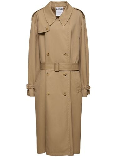 Cotton Blend Gabardine Long Trench Coat - MOSCHINO - Modalova