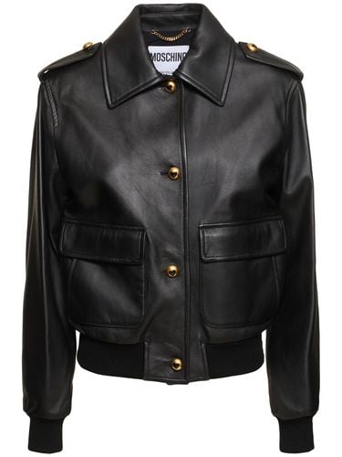 Gold Heart Leather Jacket - MOSCHINO - Modalova