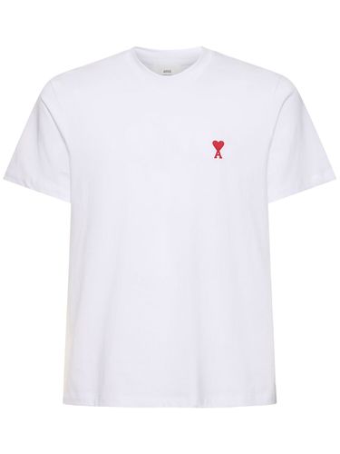 Embroidered Logo Cotton Jersey T-shirt - AMI PARIS - Modalova