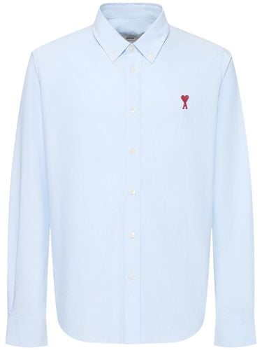 Camicia Oxford In Cotone Con Logo - AMI PARIS - Modalova