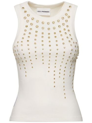 Embellished Ribbed Jersey Tank Top - DES PHEMMES - Modalova