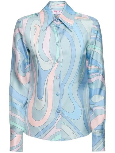 Camisa De Sarga De Seda Estampada - PUCCI - Modalova