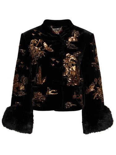 Embroidered Velvet Jacket - LE FAME - Modalova