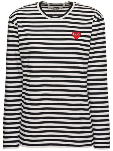 Striped Cotton Jersey T-shirt W/ Logo - COMME DES GARÇONS PLAY - Modalova