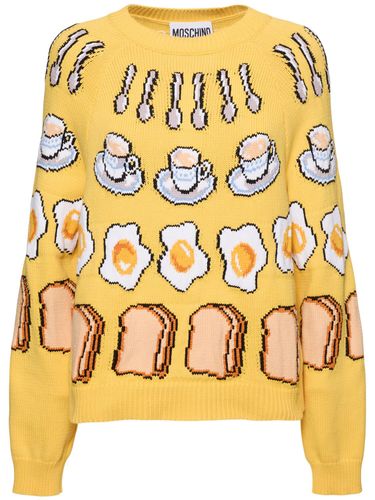 Embroidered Cotton Blend Knit Sweater - MOSCHINO - Modalova