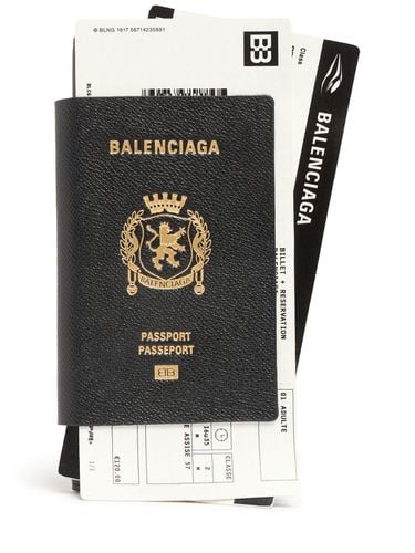 Logo Leather Passport Holder - BALENCIAGA - Modalova