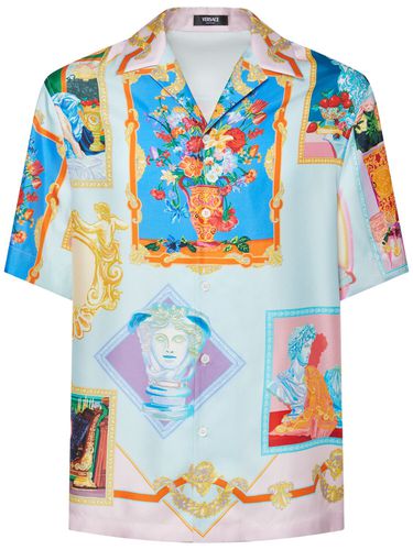 Camisa De Sarga De Seda Estampada - VERSACE - Modalova