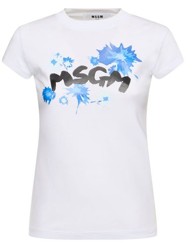 Printed Logo Jersey T-shirt - MSGM - Modalova