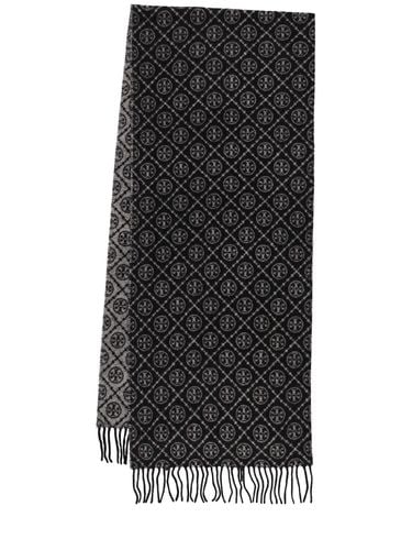 T Oblong Monogram Wool & Cashmere Scarf - TORY BURCH - Modalova