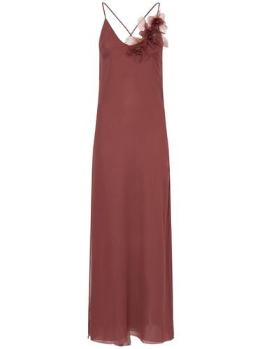 Georgette Long Dress W/ Flowers - BLUMARINE - Modalova