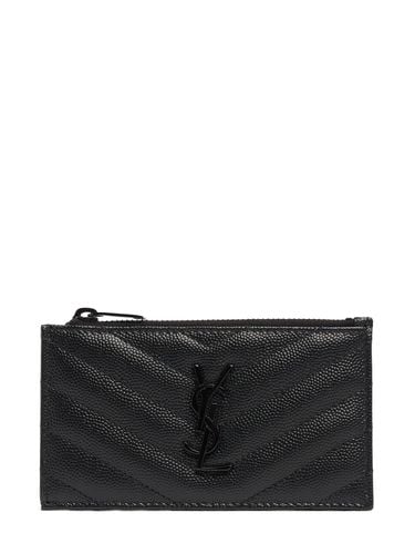 Tarjetero De Piel Martillada Con Monograma - SAINT LAURENT - Modalova