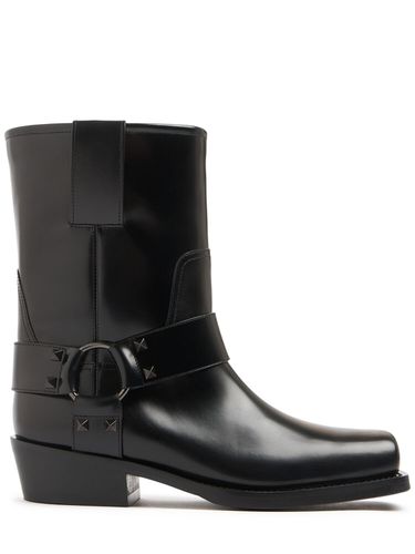 Mm Rockstud Leather Biker Boots - VALENTINO GARAVANI - Modalova