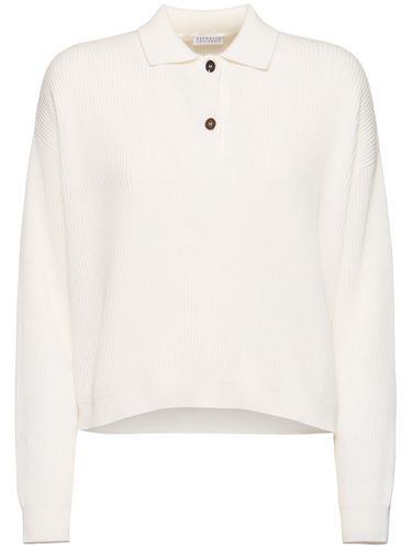 Ribbed Cotton Knit Polo - BRUNELLO CUCINELLI - Modalova