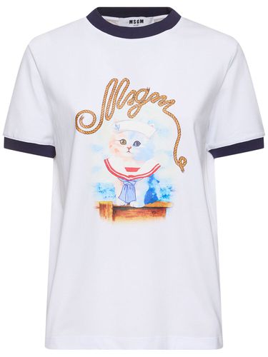 Camiseta De Jersey De Algodón Con Logo - MSGM - Modalova