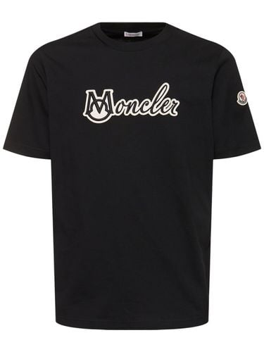 Embroidered Varsity Logo Cotton T-shirt - MONCLER - Modalova