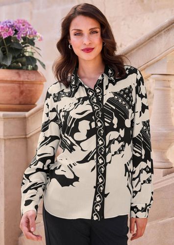 Satin-Bluse mit Bordüren-Print - / weiß - Gr. 48 von - Goldner Fashion - Modalova