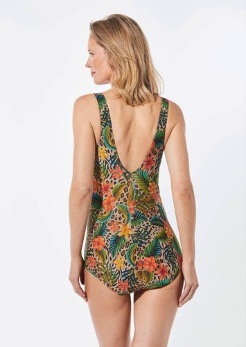 Badeanzug mit V-Ausschnitt und Netzfutter - / bunt / gemustert - Gr. 38 D von - Goldner Fashion - Modalova