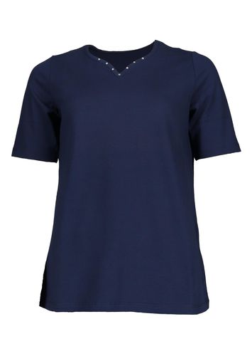 T-Shirt mit charmantem Ausschnitt und Schmucksteinchen - marine - Gr. 19 von - Goldner Fashion - Modalova