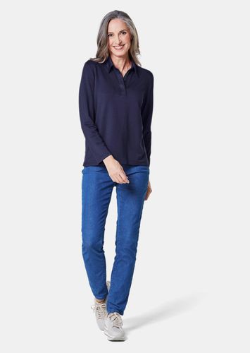 Langarm Poloshirt mit Schmuckband an Knopfleiste - marine - Gr. 22 von - Goldner Fashion - Modalova