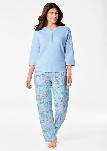 Baumwoll-Pyjama mit Knopfleiste und 3/4-Arm - hellblau / mint / gemustert - Gr. 22/23 von - Goldner Fashion - Modalova