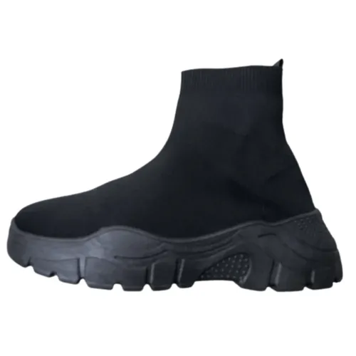 Schwarz baumwolle elastische material ankle boot, dicke gummi gestreift boden, ungefüttert, gepolsterte innensohle - AliExpress - Modalova