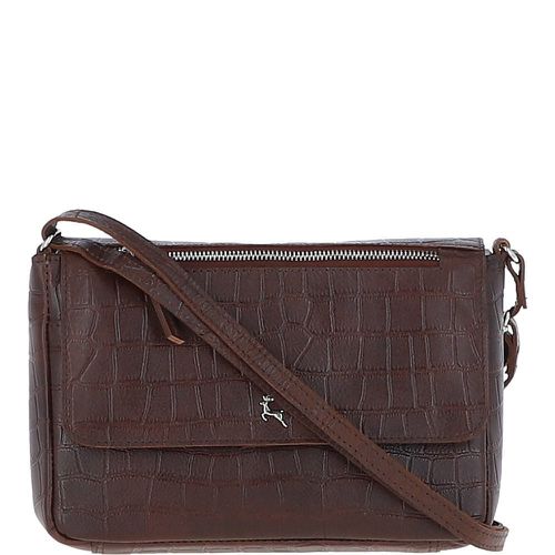 Valentina Flap Over Croc Print Real Leather Shoulder Bag: MC5 Brandy Brown NA - Ashwood Handbags - Modalova