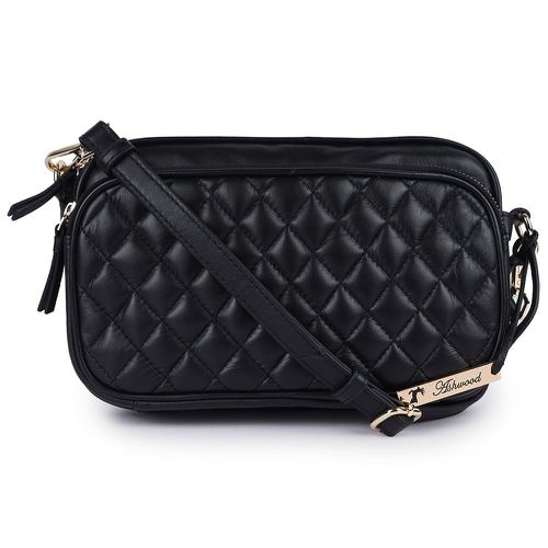 Apos;Bellezza Romana&apos; Real Leather Twin Zip Quilted Crossbody Bag: 63624 Black NA - Ashwood Handbags - Modalova