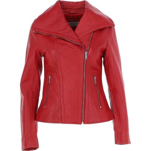 Apos;Isabella&apos; Ladies Leather Wide Collar Biker Jacket: Universal Red 18 - Ashwood Handbags - Modalova