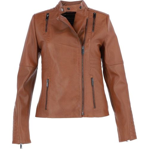 Apos;Alessia&apos; Mandarin Collar Ladies Leather Biker Jacket: AWL-2003 Tan 20 - Ashwood Handbags - Modalova