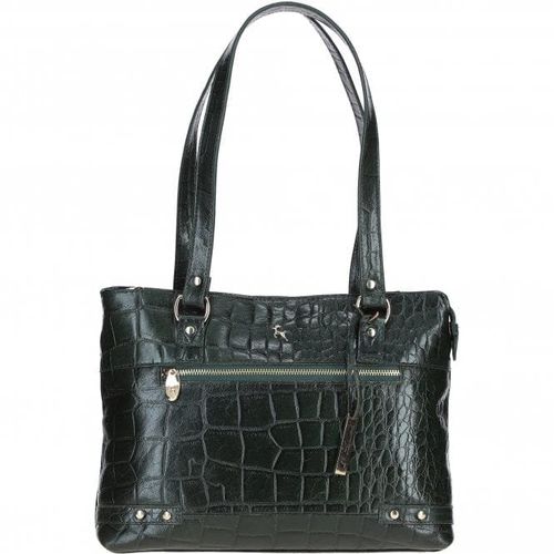 Apos;Velutto Eleganza&apos; Zip Mid Section Real Leather Shoulder Bag: 52234 Green/croc NA - Ashwood Handbags - Modalova