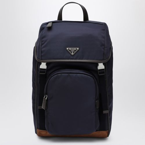 Blauer Rucksack aus Re-Nylon und Leder mit Druckknopfverschluss - Prada - Modalova