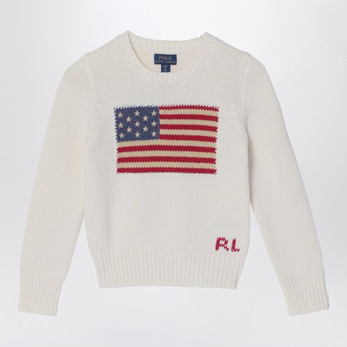 Maglia bianca in cotone con intarsio bandiera - Polo Ralph Lauren - Modalova