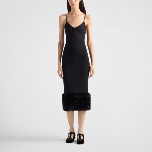 Midi dress in jersey with shearling trim - Prada - Modalova