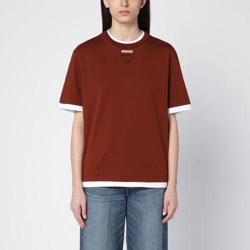 T-shirt girocollo color tabacco in cotone - Prada - Modalova