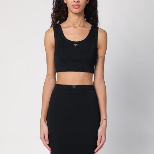 Black ribbed jersey crop top - Prada - Modalova