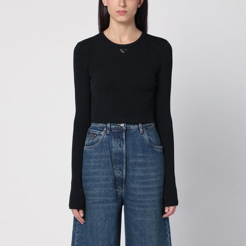 Black ribbed cropped T-shirt - Prada - Modalova