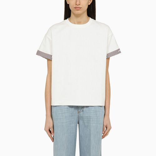 T-shirt girocollo bianca in cotone con ricamo - Bottega Veneta - Modalova