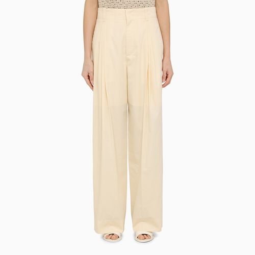 Beige cotton and silk wide trousers - Bottega Veneta - Modalova