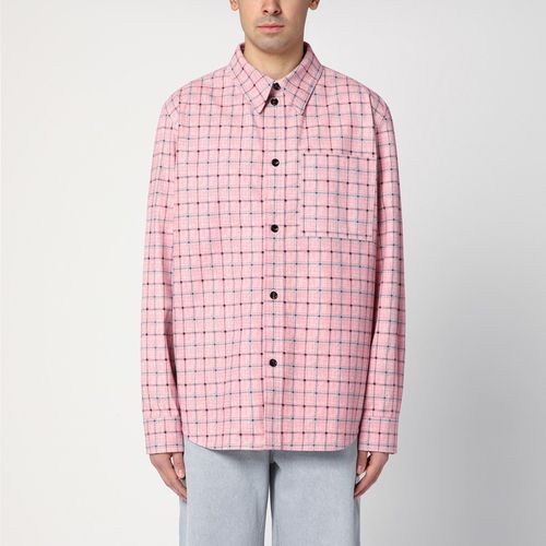 Pink Check Print Leather Shirt - Bottega Veneta - Modalova