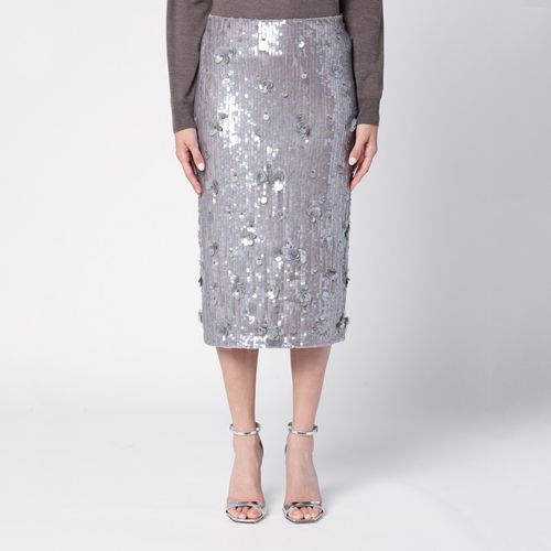 Grey mélange midi skirt with micro sequins - P.A.R.O.S.H. - Modalova