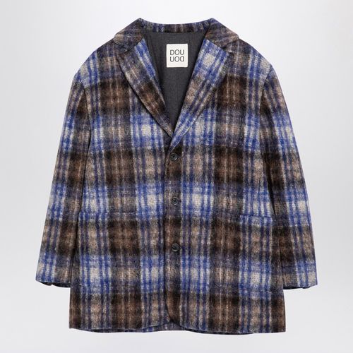 Grey/blue wool blend checked coat - Douuod - Modalova