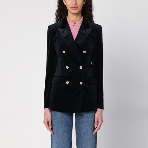 Blue velvet double-breasted jacket - Tagliatore - Modalova