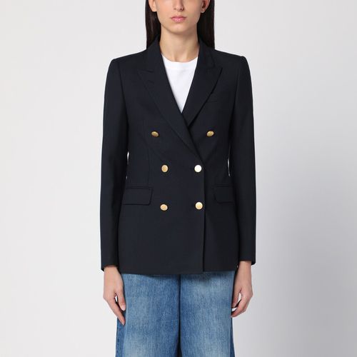 Navy wool-blend double-breasted jacket - Tagliatore - Modalova