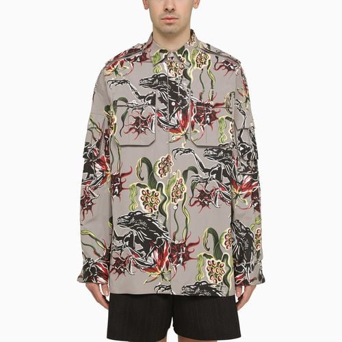 Granite-coloured shirt with cotton print - Prada - Modalova