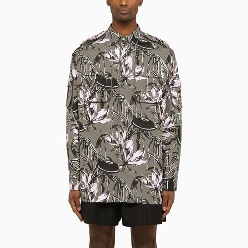 Grey long-sleeved shirt with floral print - Prada - Modalova